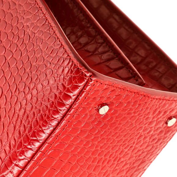 Saint Laurent Cassandra Top Handle Bag Crocodile Embossed Leather Medium Red - Picture 6 of 8